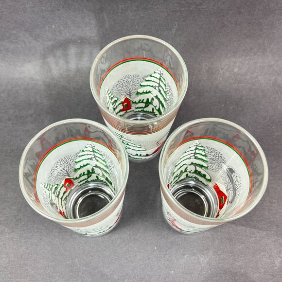 Vtg Kig Winter Wonderland Christmas Holiday Highball Tumbler Glassware Indonesia - Picture 5 of 14
